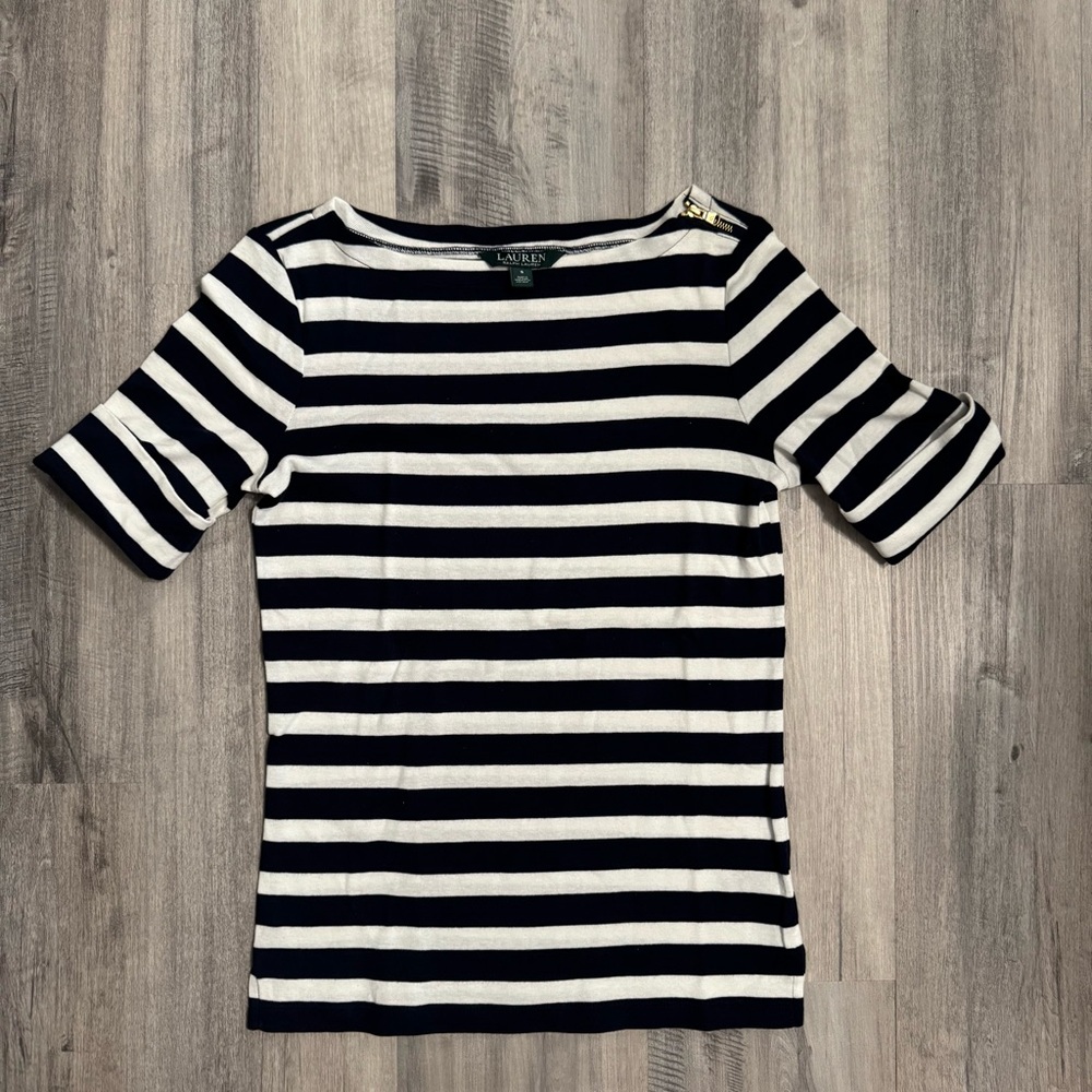 Ralph Lauren Boatneck Navy and White Striped Women's Top